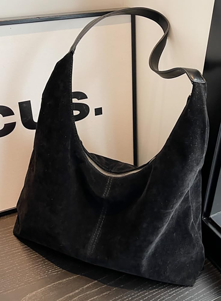 Bagkeak Slouchy Suede Shoulder Bags For Women Underarm Bag Womens Tote Bag Work Purses Crescent Bag Suede Handbag Travel Winter Fall - Image 4